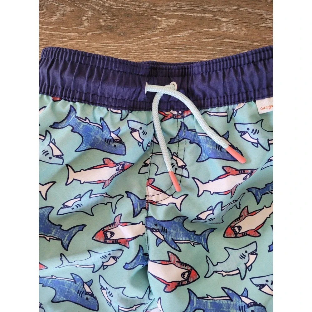Cat & Jack Boys Shark Print Swim Trunks Green Navy Blue Size 3T Board Shorts #R‎